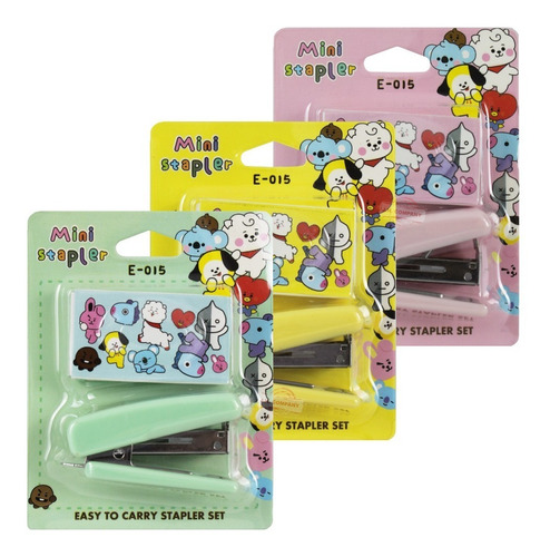 Set 3 Pcs Mini Engrapadora + 500 Grapas Bts Bt21 Kawai Wj237