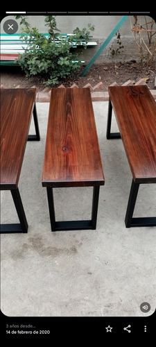 Banca Tipo Industrial 140 Cm De Largo Metal / Laqueado Negro Madera Barniz Al Natural