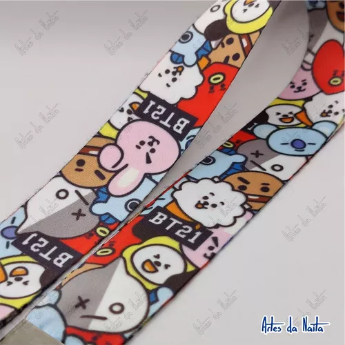 Fivela retrátil dos desenhos animados kawaii, Bt21 Anime, fácil de puxar,  cordão de crachá, conjunto de