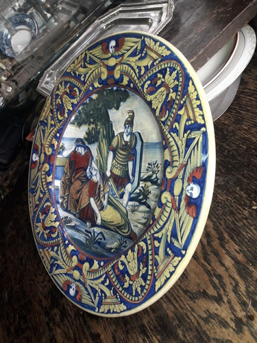 Mayolica Paolo Rubboli(1838-1890)societa Ceramica Umbra Plat (Usado)