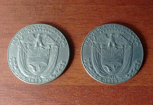 2 Monedas De Medio Balboa República De Panamá De 1973 Y 1975