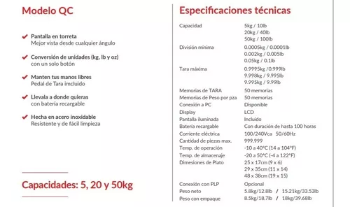 Torrey QC-20 Bascula Digital Memoria de 50 productos Acero