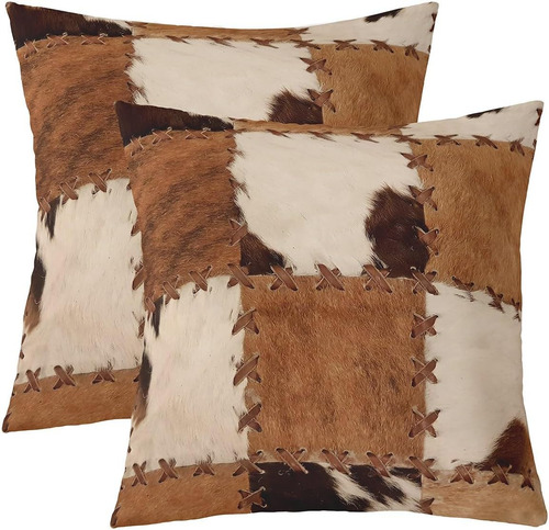 Juego De 2 Fundas De Almohada De Piel De Vaca De 20 X 20, Fu