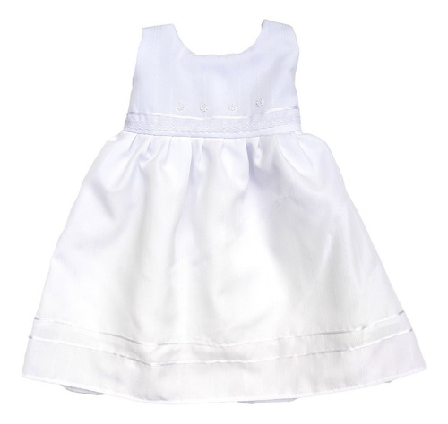 Vestido Nena Blanco Puntilla Tela Textura, Talles 4 Al 12