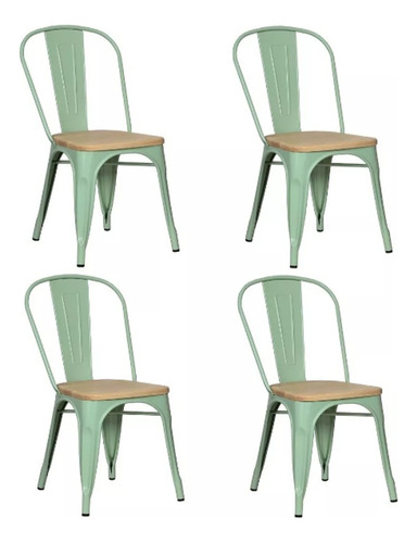 Pack 4 Sillas Tolix Con Asiento De Madera