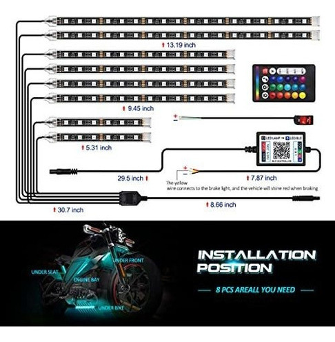 Kit Luces Led Motocicleta 8 Piezas Tiras Luces Led Rgb Moto