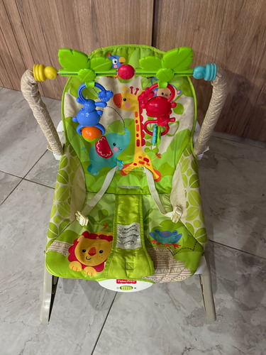 Silla Mecedora Bebé Fisher Price Usada. Excelente Estado Verde Lima Floreado (Usado)