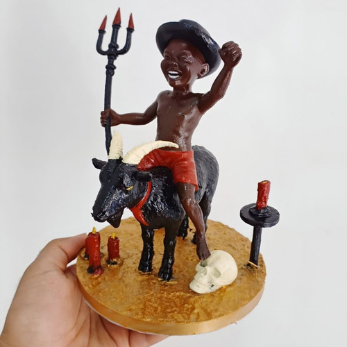 Exu Mirim Na Cabra (22cm) Em Resina Tamanho Grande