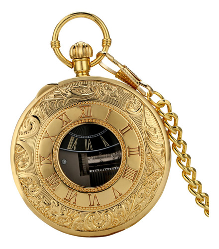 Reloj De Bolsillo De Cuarzo Vintage Con Cadena Dorado
