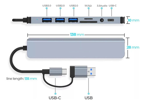 Mz Adaptador Usb C Hub Tipo C 8 Em 1 Mz, Multiporta, Usb 3.0