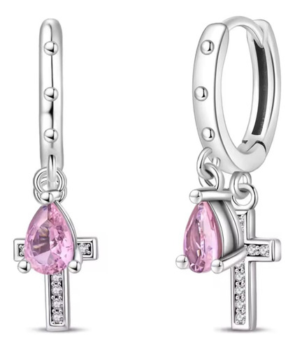 Aretes Mujer De Plata S925, Cruz, Pavé Zirconias