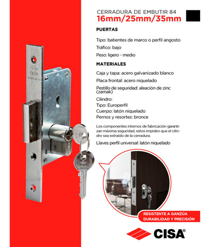 Cerradura Chapa Embutir Cisa 84 35 Mm