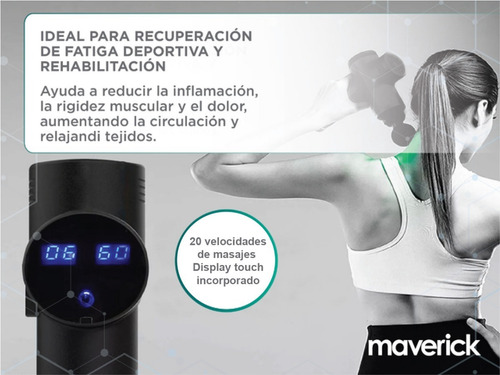 Imagen 5 de 10 de Pistola Masajeadora Maverick Inalámbrica Rehabilitación