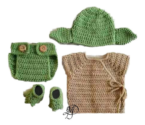 Conjunto Tejido A Crochet Baby Yoda Para Bebé 0-6 Meses