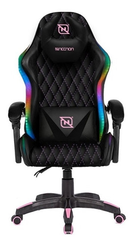 Silla Gamer Rgb Necnon Ngs-01 Negro Rosa Con Cojín Lumbar