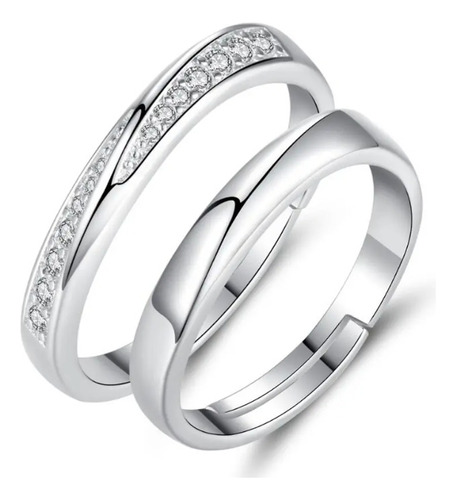 Set De Anillos Unisex Plata 925 Ajustables Pareja Diamantes 