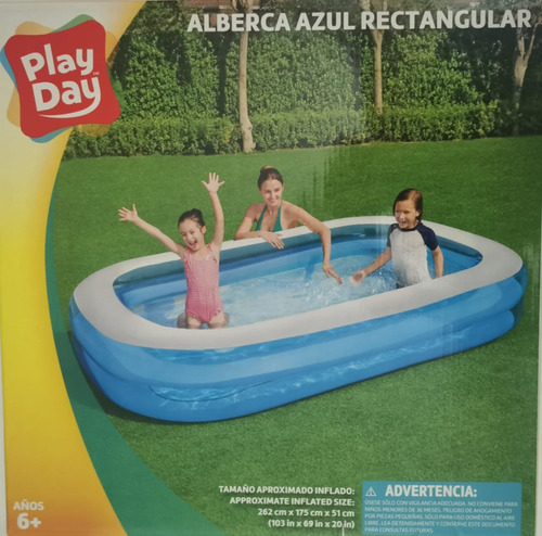 Play Day Alberca Inflable Familiar 2.62 X 1.75 X 0.51 M Color Azul y Blanco