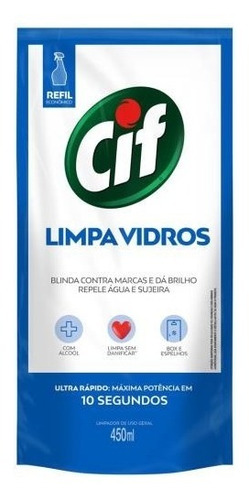 Kit 2 Un Cif Limpa Vidros Sachê 450ml - Limpa Sem Danificar
