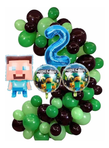 Pack 132 Globos De Minecraft ,cinta 5mmuñeco Y Numero Gde 