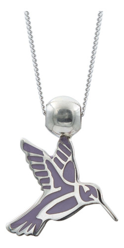 Collar Ajustable Colibri Esmaltado Mujer Plata 925 Color Violeta