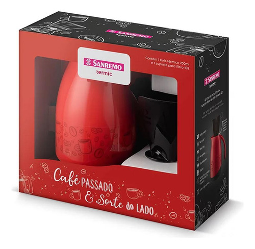 Bule Térmico Vermelho 700ml Sanremo Filtro Café 102 Oferta