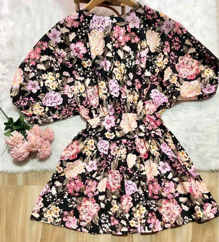 Imagen 3 de 5 de Vestido Corto Manga Amplia Cintura Elástica Talla Xl Nuevo