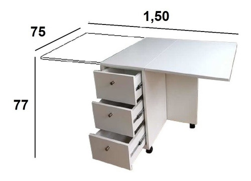 Mesa Plegable Con Cajones Y Ruedas 1,50 X 75 X 77cm De Alt.