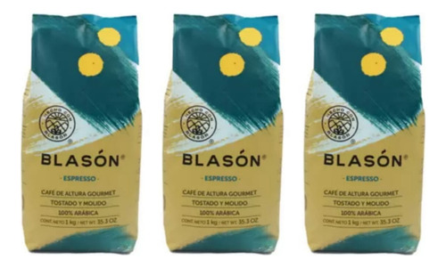 Café Espresso Blasón Gourmet Tostado Y Molido 3 Bolsas De1kg