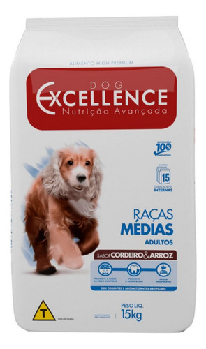 Ração Cão Adulto Médio Cordeiro E Arroz 15kg Dog Excellence