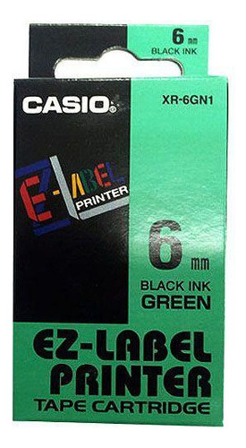 Fita Rotuladora Casio Xr-6gn1 6mm Preto No Verde