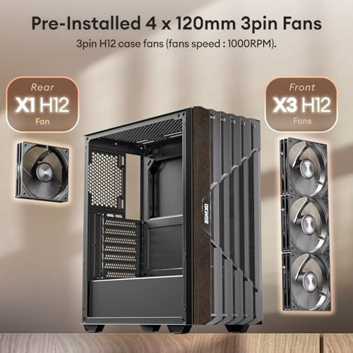 Okinos Oak Wood Atx Pc Case, 4 X 120 Mm 3 Pis Case Sin Pwm P