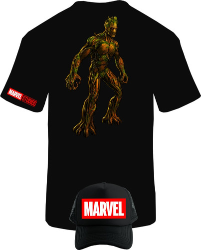 Camiseta Manga Corta Groot Guardianes Galaxi Obsequio Gorra 