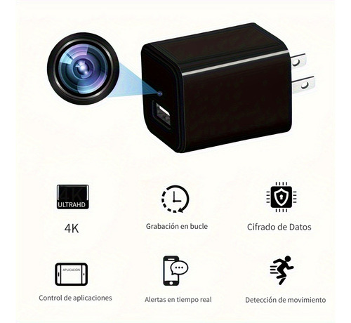 Cámara Espía Oculta 4k Mini Wifi Plug-in Negra