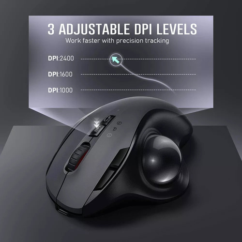 Mouse Trackball Recarregável Sem Fio Bluetooth E 2.4g Pc Mac