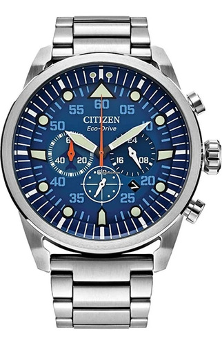 Reloj Citizen Avion Ca4211-72l Original Caballero Color de la correa Plateado Color del bisel Plateado Color del fondo Azul