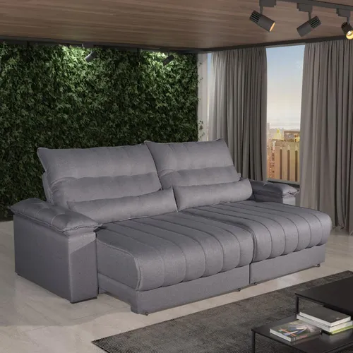 comprar Sofá Impermeável 2,10m Retrátil Reclin. Exclusive Bom Pastor Cor Linho grafite