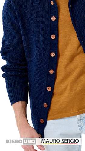 Imagen 3 de 7 de Cárdigan Lana Hombre Campera Con Botón Tipo Carei Perle