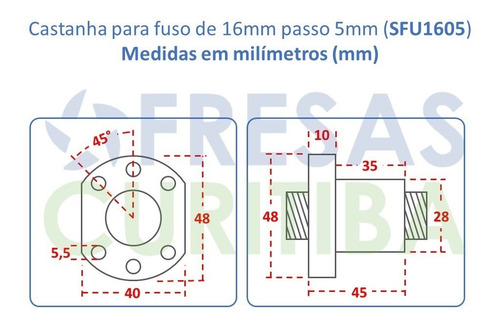 Fuso De Esferas S/ Usinagem 16mm Passo 5mm C/ Castanha 800mm