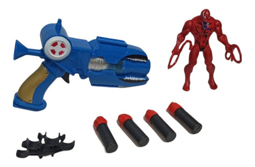 Combo Pistola Lanza Dardos + Figura Spiderman Venom Carnage 