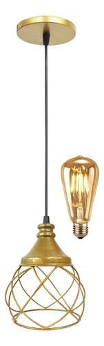 Lustre Pendente Aramado Esfera Balonê Sala Dourado + Lâmpada