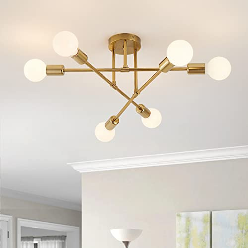 Lámpara Techo Moderna 6 Luces, Base E26, Oro