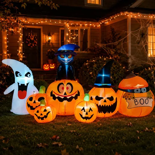 Inflable Halloween Calabaza 2.4m Largo Exterior, Luces Led