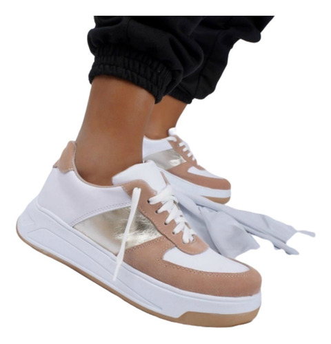 Zapatillas Zapato Mujer Sneaker Urbana Plataforma Moda Nude