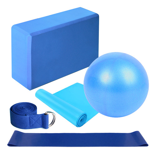 Set De 5pcs Equipo Yoga: Pelota, Bloques, Correa, Banda Resi