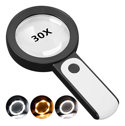 Jmh Lupa Con Luz, 30x De Mano Grande Lupa 18 Led, 2 Luz
