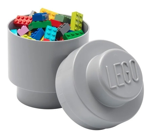 Lego Bloque Apilable Contenedor Brick 1 Round Stone Grey