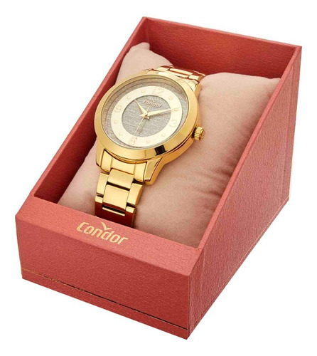 Relógio Feminino Analógico Elegante Condor. Cor da correia Dourado Cor do bisel Dourado Cor do fundo Dourado