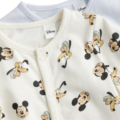 Body Manga Larga Enterito Pijama Bebe Disney Mickey Y Pluto Celeste 3m Lisa