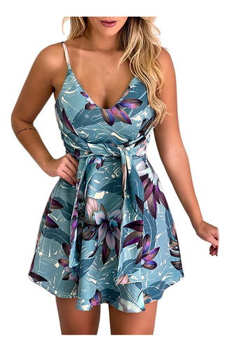 Vestido De Mujer Con Cuello En V Sin Mangas Y Cinturón Tipo