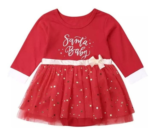 Disfraz Vestido Bebé Niña Recién Nacido Pañalero Santa Claus Navidad Rojo Manga Larga Noche Buena Estrellas